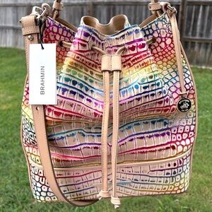 NWT**Brahmin Marlowe -Celebrate Germaine Large Bucket Bag**HTF**Metallic Accents